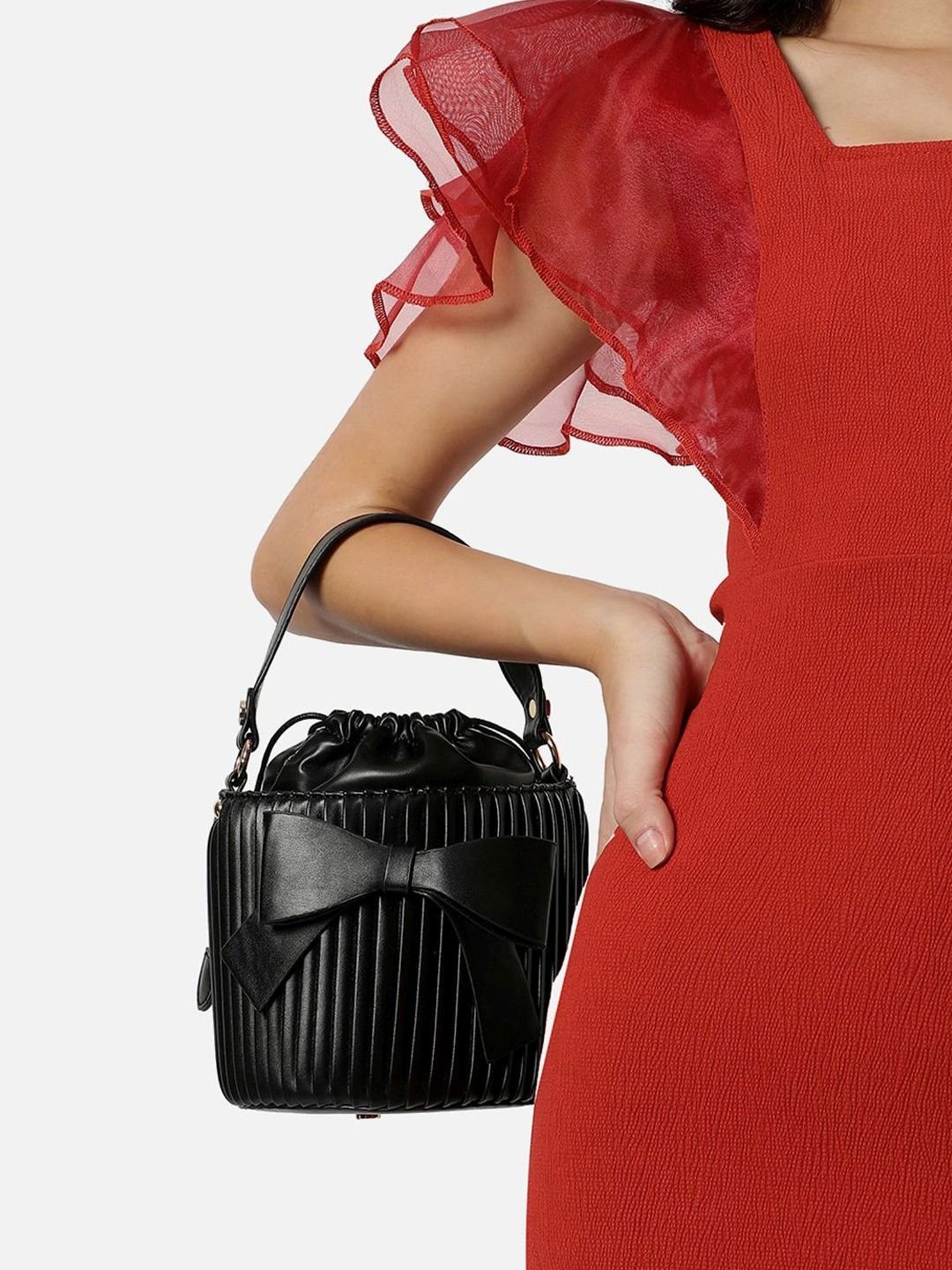 HauteSauce Black Textured Small Bucket Bag