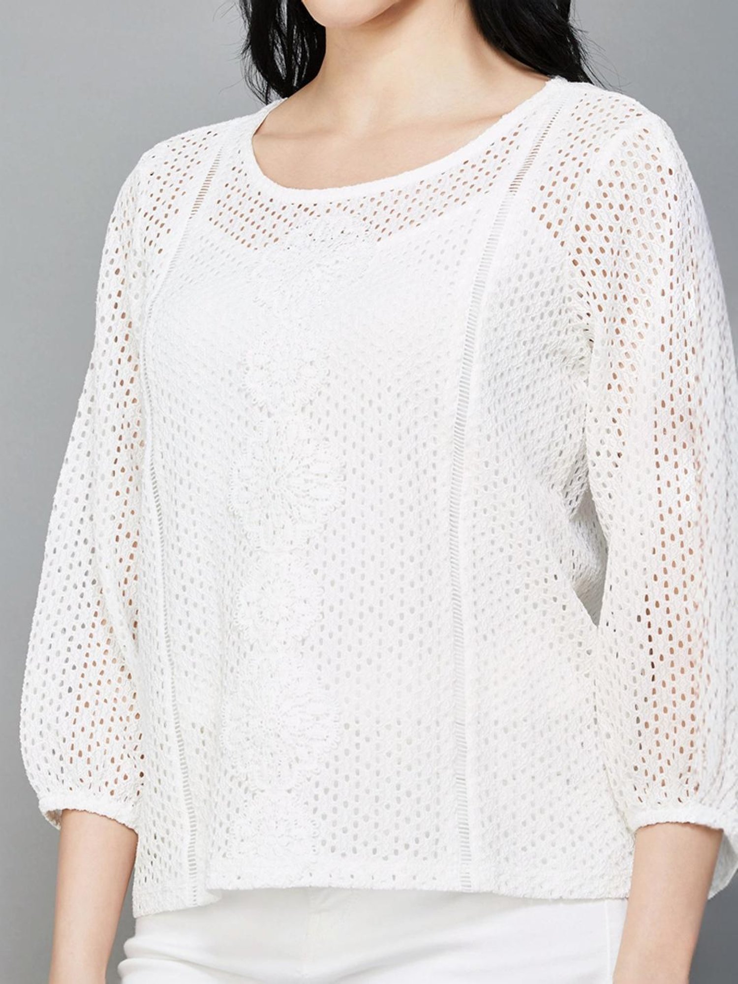 Fame Forever by Lifestyle White Cotton Self Pattern Top With Inner