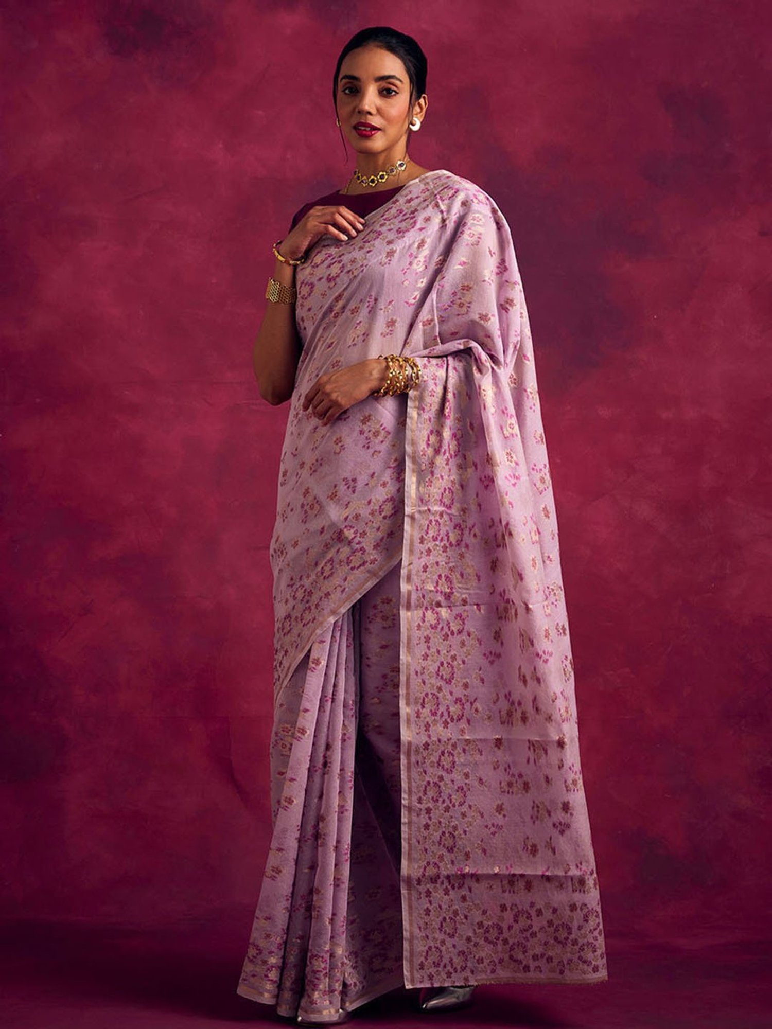 Abhishti Lavender Woven Saree Without Blouse