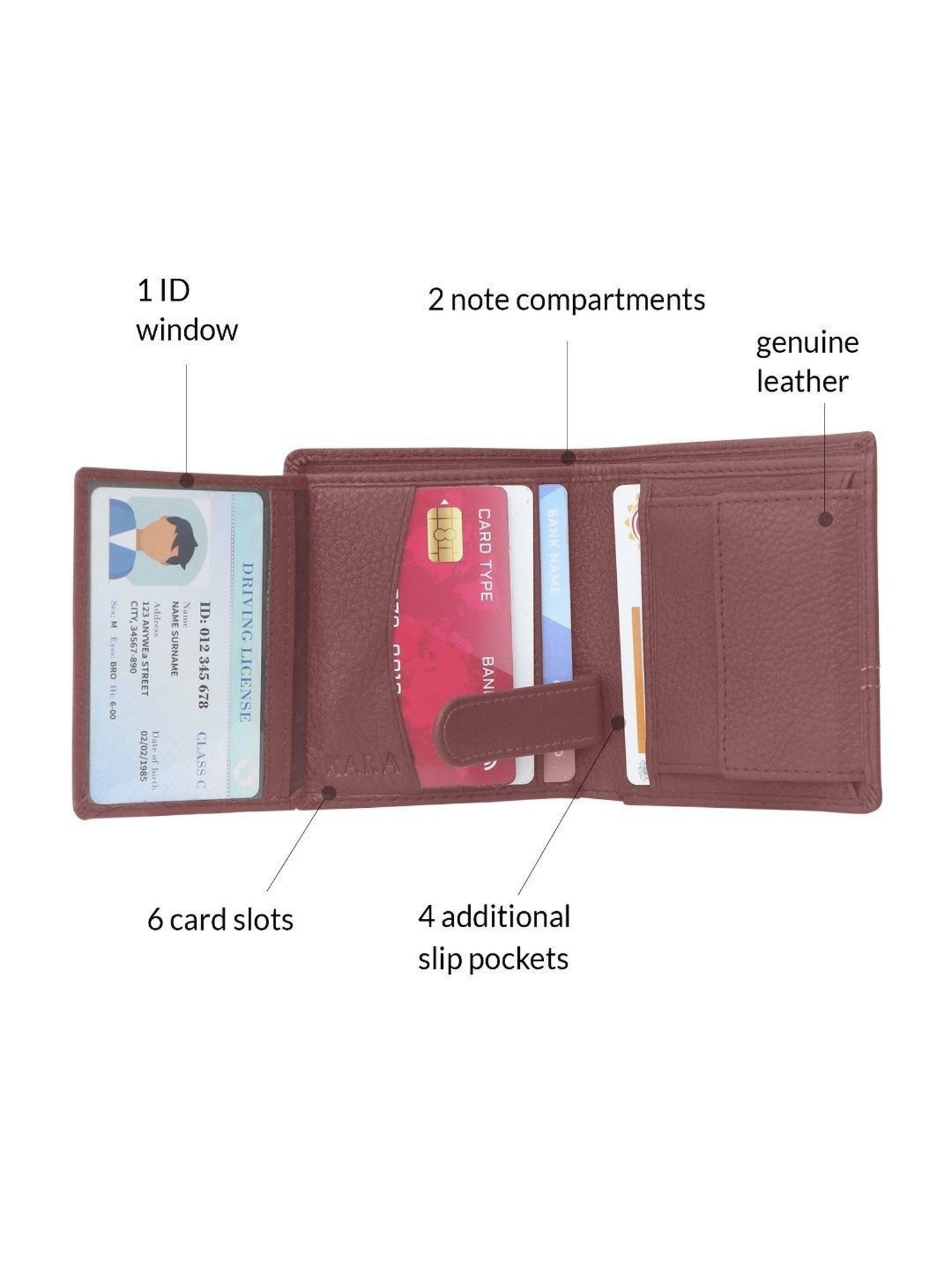 Kara Maroon Leather Bi-Fold Wallet for Men