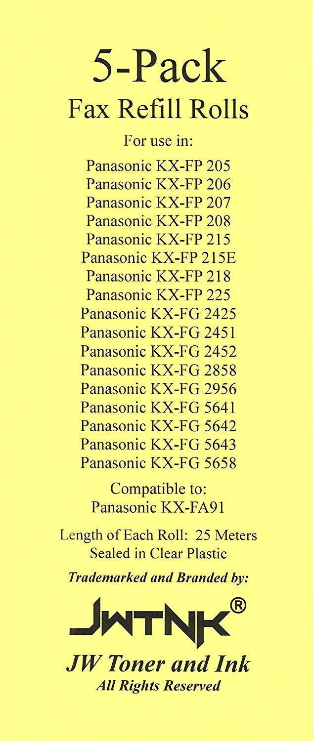 5-pack of KX-FA91 Fax Film Ribbon Refill Rolls for Use in Panasonic KX-FP205 KX-FP215 KX-FP215E KX-FP225 KX-FG2425 KX-FG2451 KX-FG2452 KX-FG2858