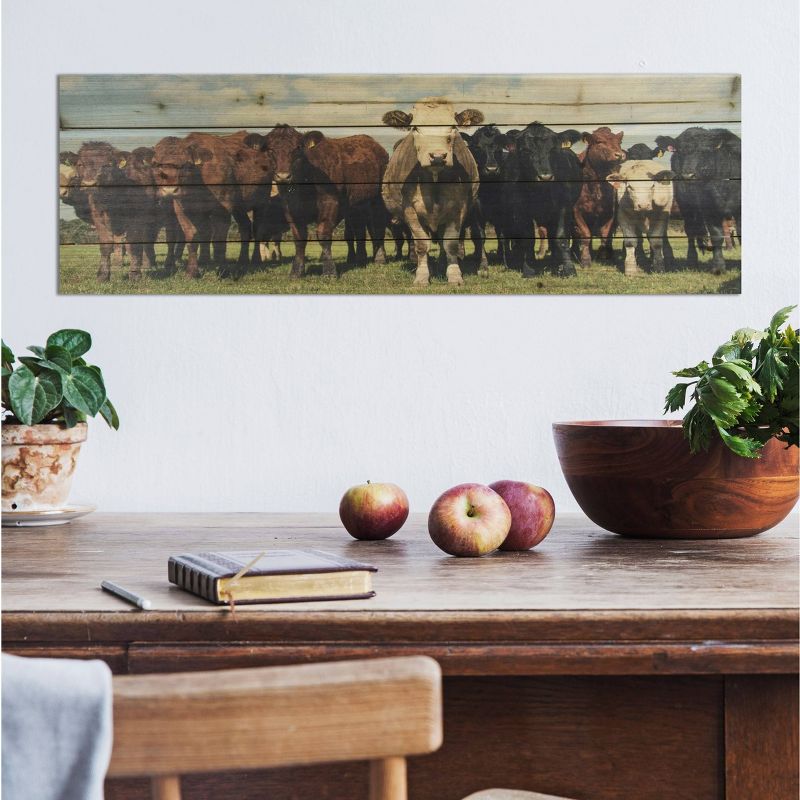 12" x 36" Cow Herd Print on Planked Wood Wall Sign Panel - Gallery 57