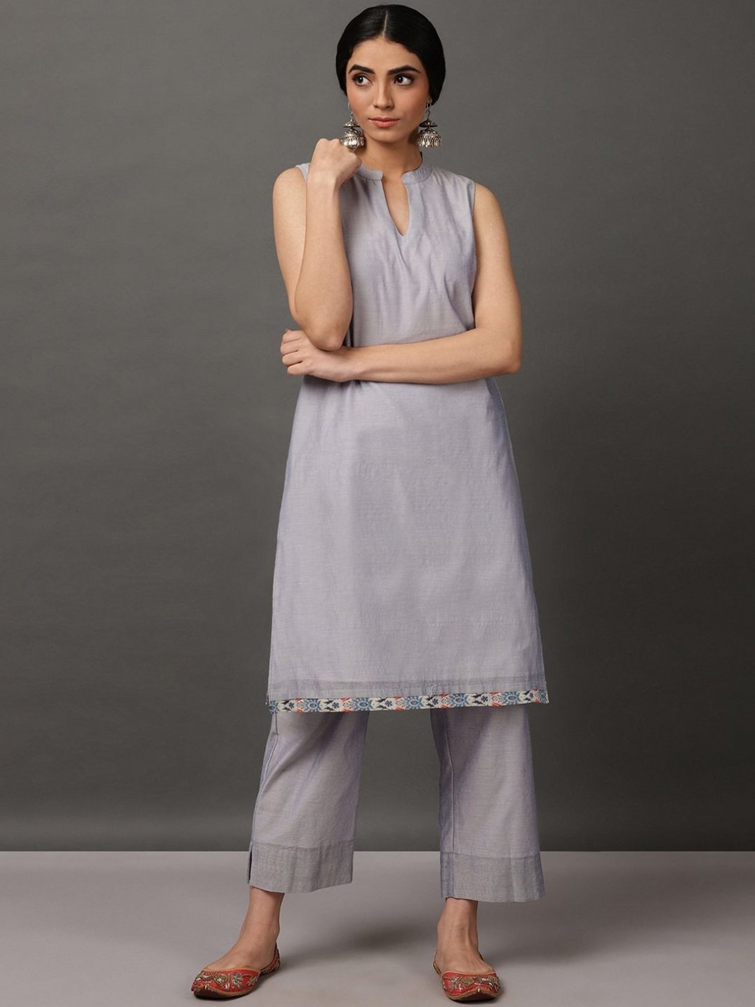 Nuhh Light Blue Chanderi Kurta & Pant Set with Jacket