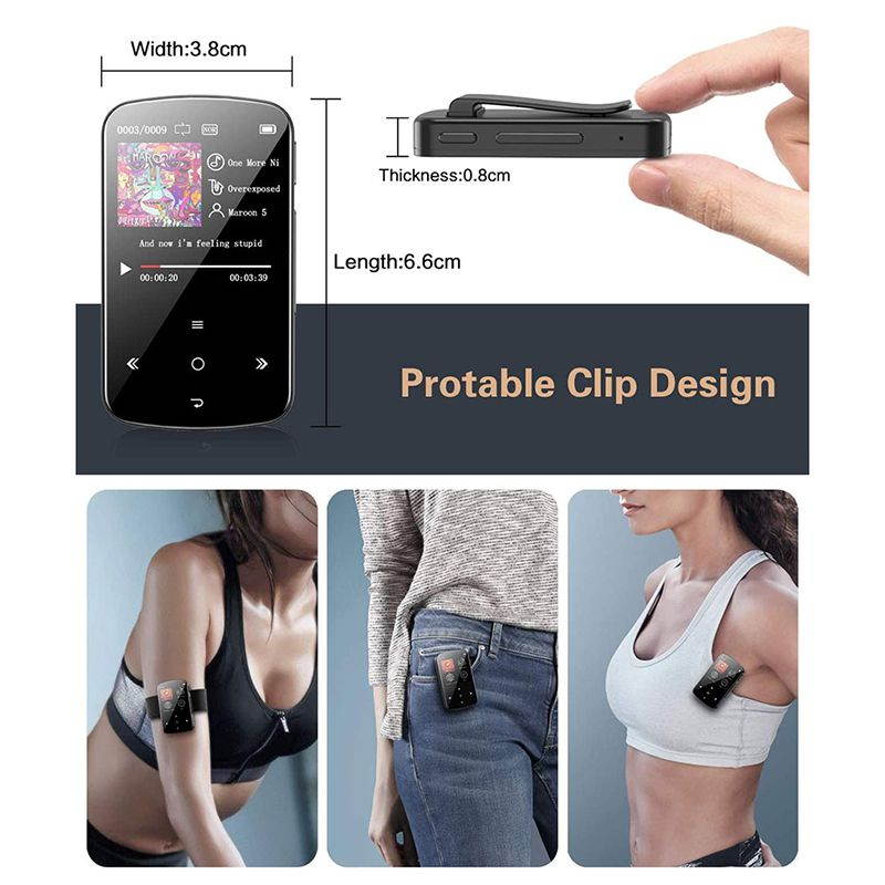 MP3 Player Clip Bluetooth FM Radio Portable Touch Screen Music Player for Running Sport Pedometer Voice Recorder Lossless Earphones w/MicroSD card slot