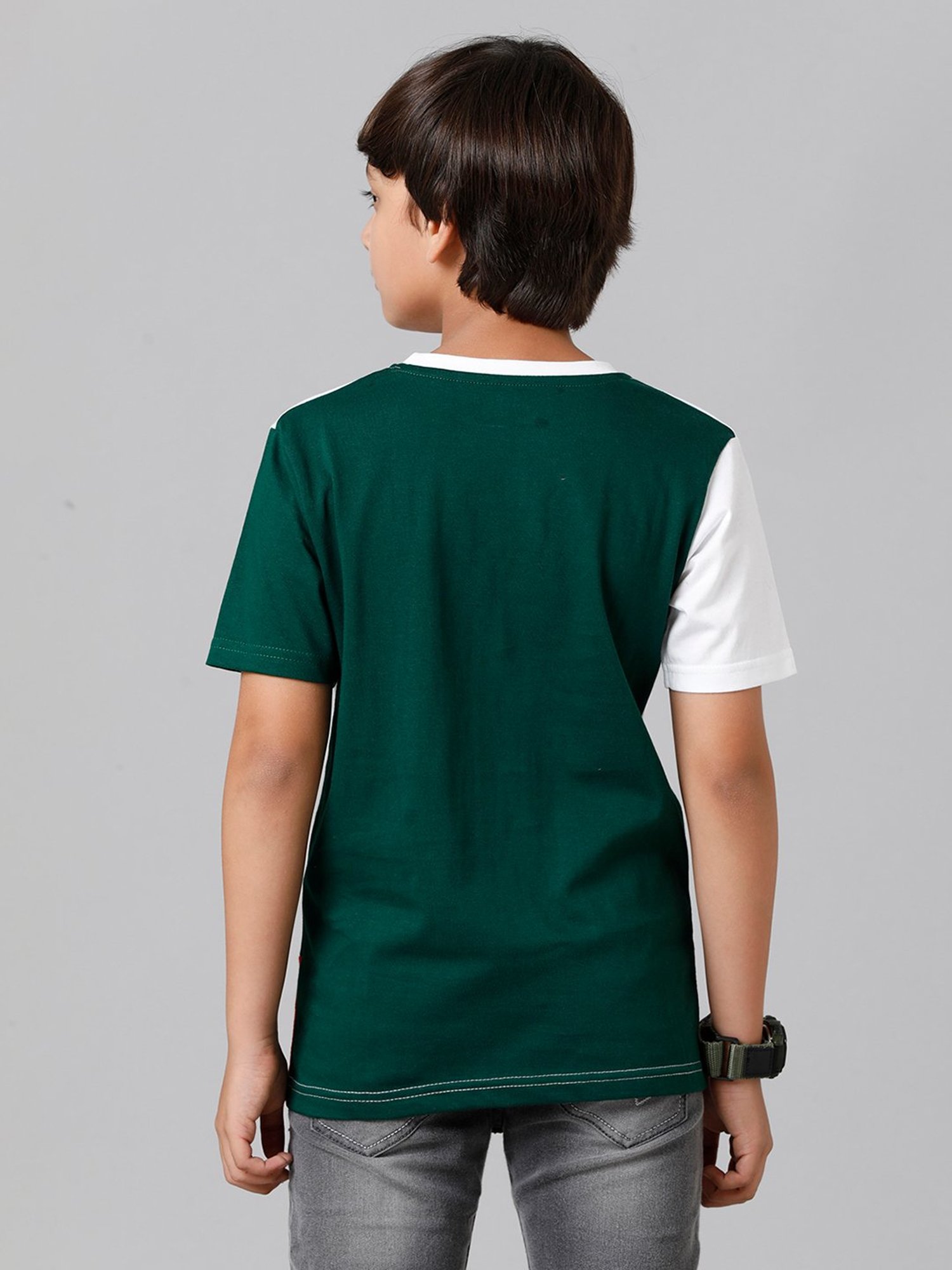 Under Fourteen Only Boys White Color Block T-Shirt