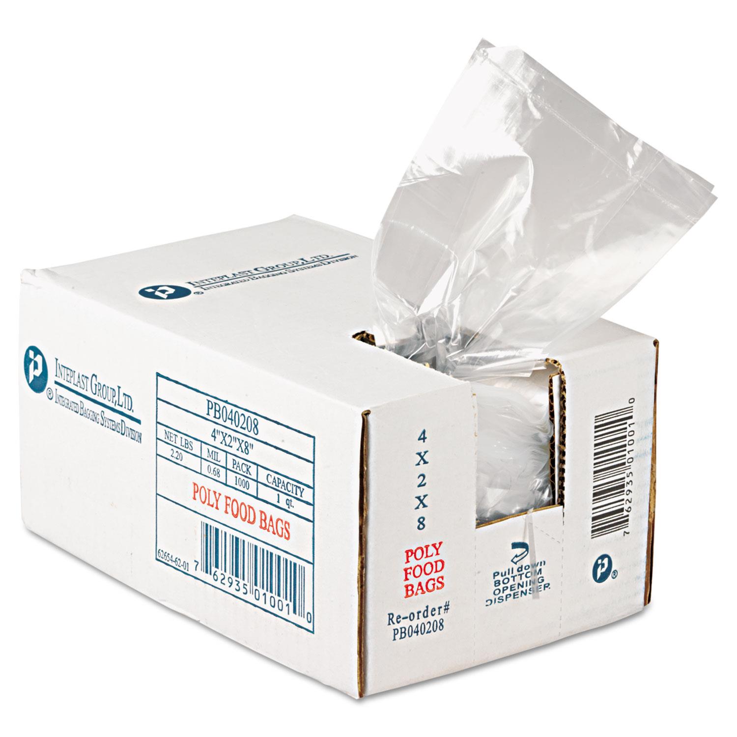 Inteplast Group PB040208 Get Reddi Food & Poly Bag, 4 x 2 x 8, 16oz, .68mil, Clear, 1000/Carton, 1 Carton