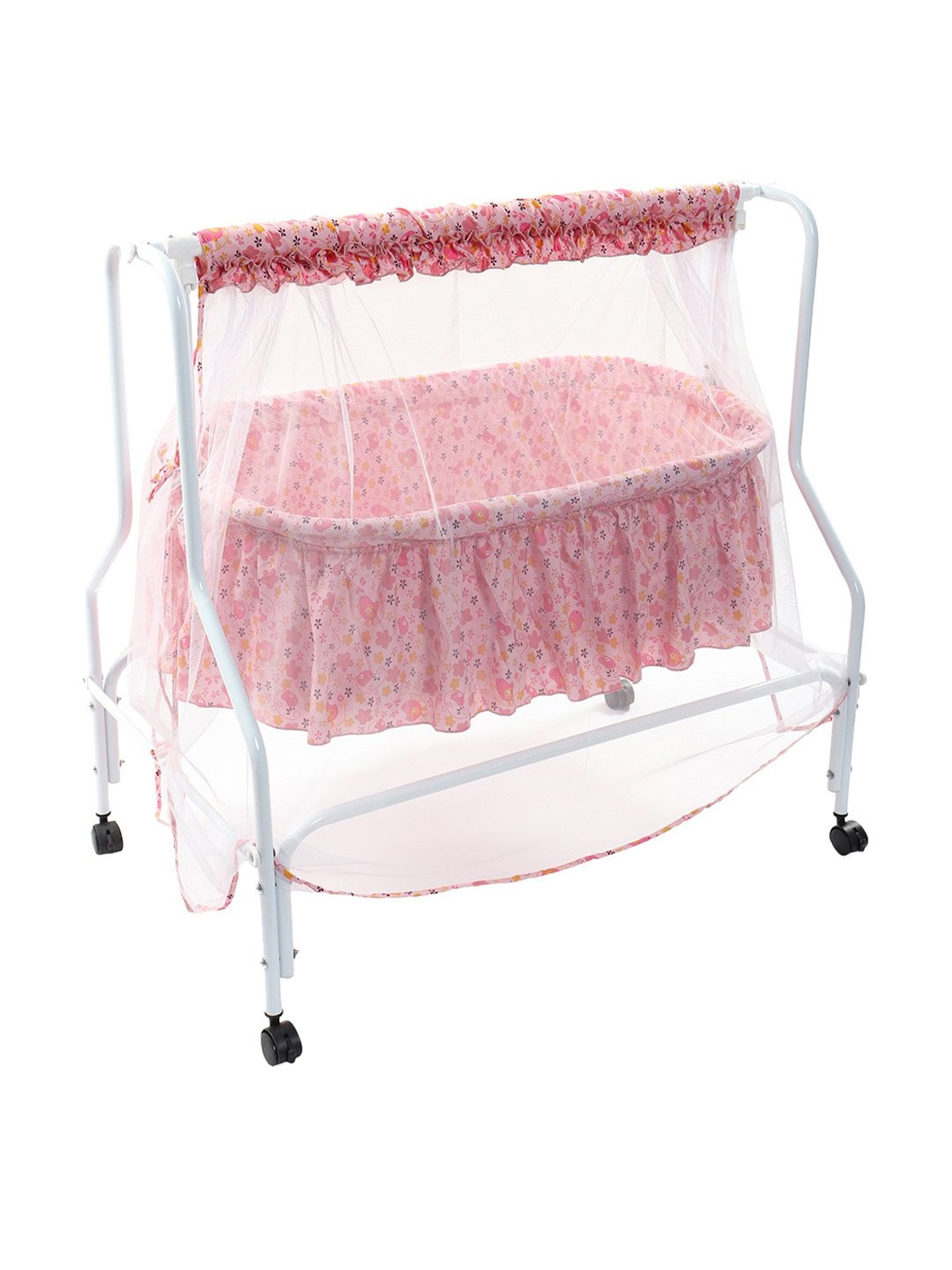 Kiddery Pink Baby Cradle with Mosquito Protection Net (Age 0-8 Months)