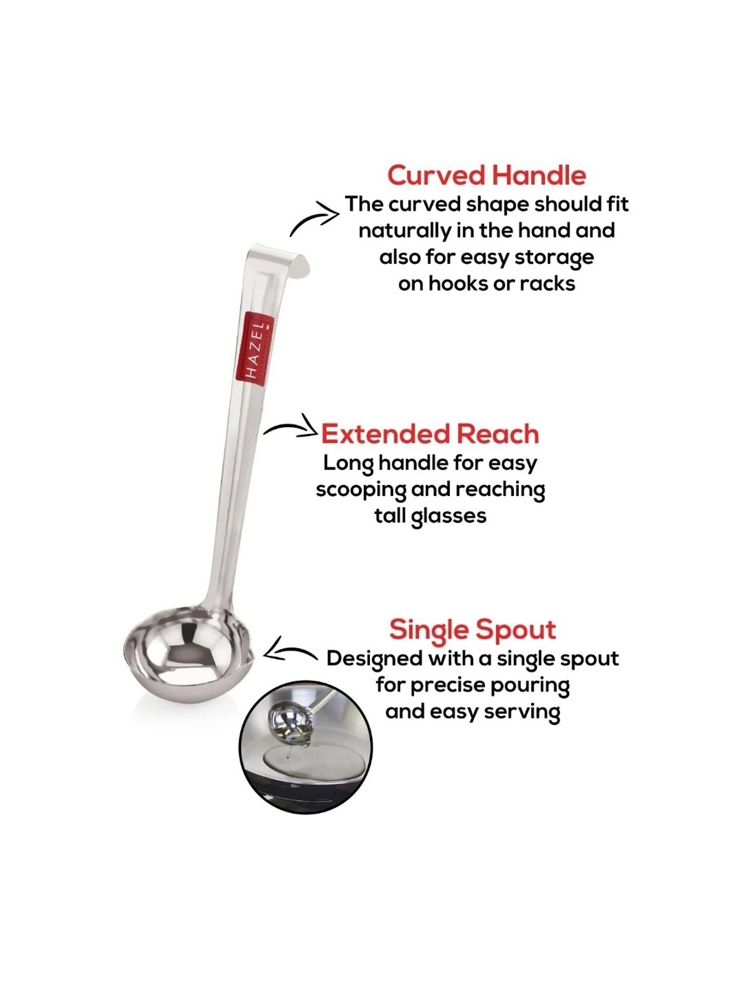 HAZEL Silver Stainless Steel Ghee Tipri Spoon Pali Ladle