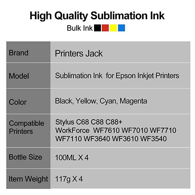 400ML Sublimation Ink Refill for Epson C88 C88+ WF7710 ET2720 ET15000 WF3640 WF7110 WF7210 WF3610 Inkjet Heat Press Transfer on Mugs Plates Polyester Shirts Phone Cases etc