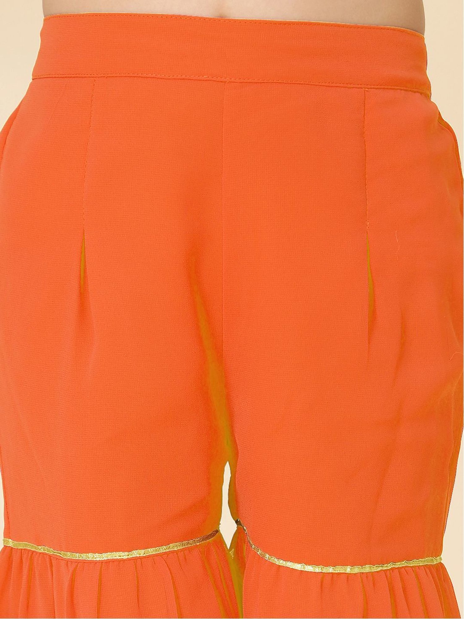 A.T.U.N. Kids Orange & Yellow Embroidered Kurta Set