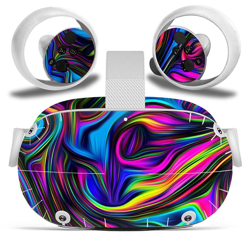 Amify Vinyl Skin Sticker for Oculus Quest 2 VR Headset Controller PVC Decals Cute Cartoon Wrap Cover for Oculus Quest 2 Accessories
