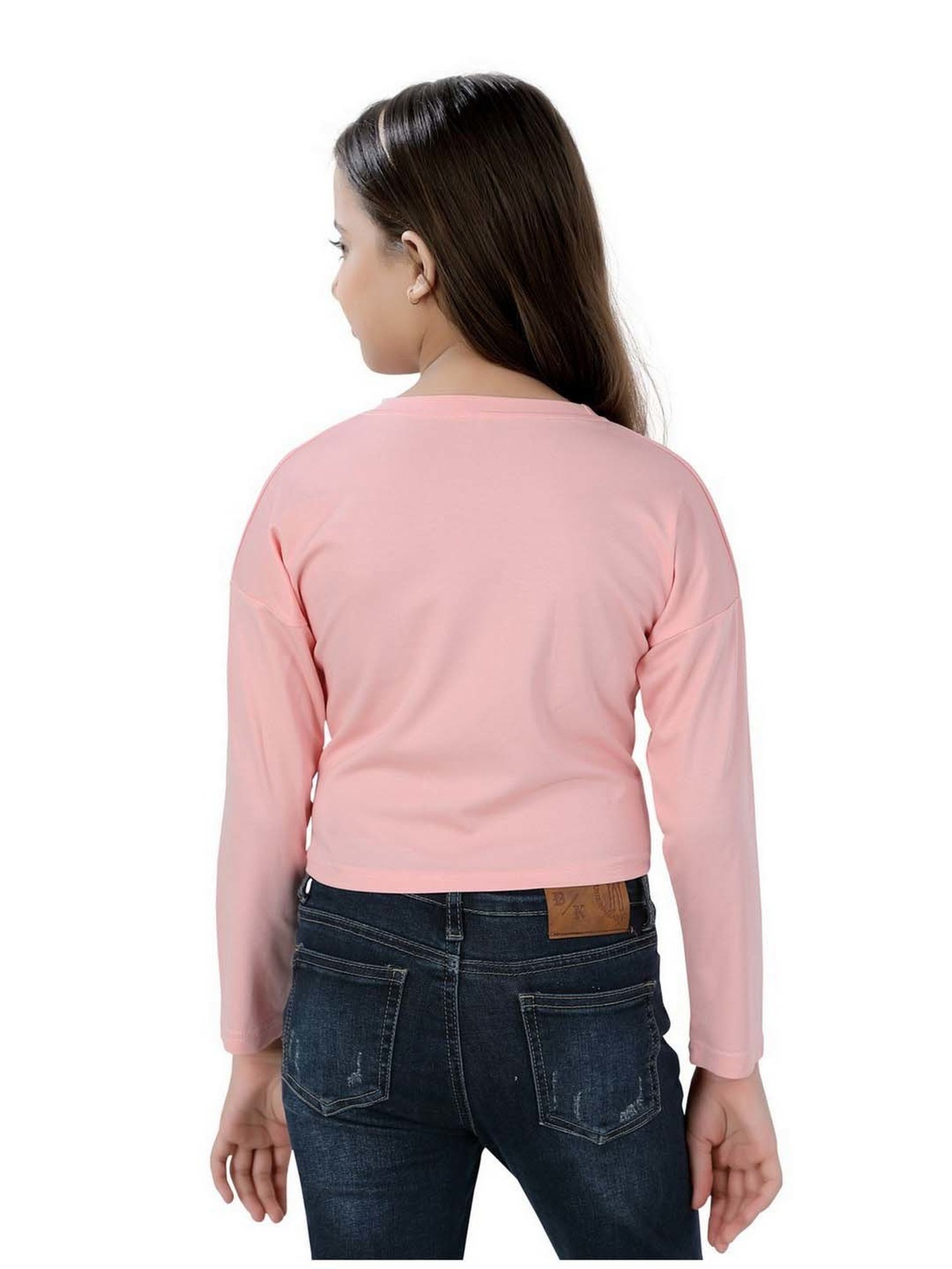 poplins Kids Peach Cotton Printed Full Sleeves Top