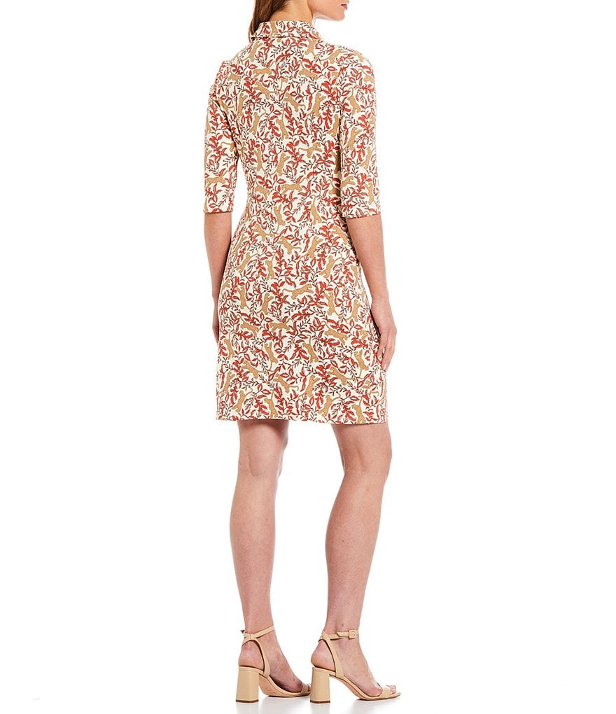 Jude Connally Sloane Jungle Cheetah Jude Cloth Point Collar Neck 3/4 Sleeve Shirtdress