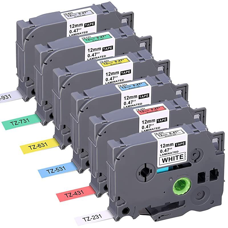 Compatible Label Tape Replacement for Brother P-Touch TZe Label Tape 12mm 0.47 Inch Laminated TZe-231 TZe931 TZe431 TZe531 TZe631 TZe731 for Ptouch PT-D210 PT-H110 PT-D400 Label Maker, 6-Pack