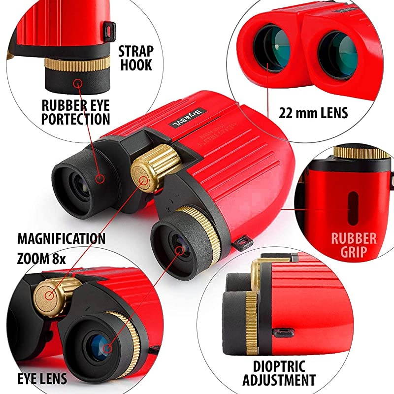 for Kids - High Resolution, Shockproof &ndash; 8X22 Kids for Bird Watching, Best Toys for Boys, Girls &ndash; Real Optics Set for Outdoor Toddler Games &ndash; Detective and Spy Kids Toys