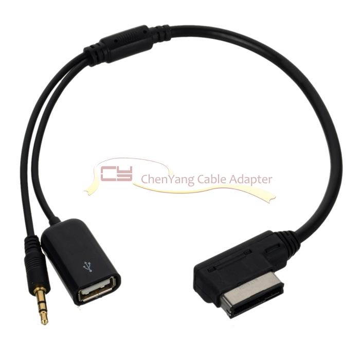 Media In AMI MDI to Stereo 3.5mm Audio & USB Female Aux Adapter Cable For Car VW