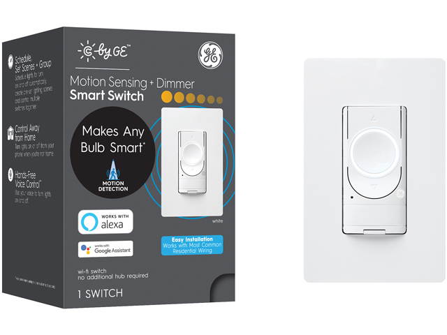 C by GE 3-Wire Smart Switch Motion Sensing and Dimmer, White - Wi-Fi, Works with Alexa and Google Assistant Without a Hub, No Neutral Wire Required, Single-Pole/3-Way Replacement