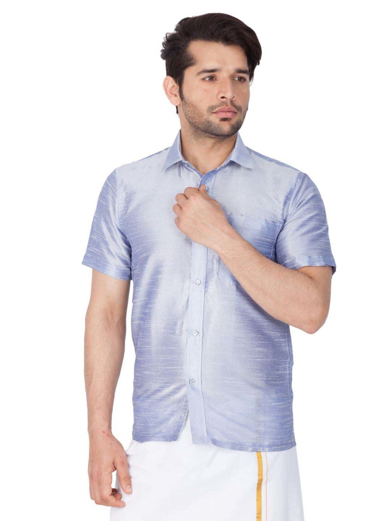 Vastramay Light Blue Regular Fit Ethnic Shirt
