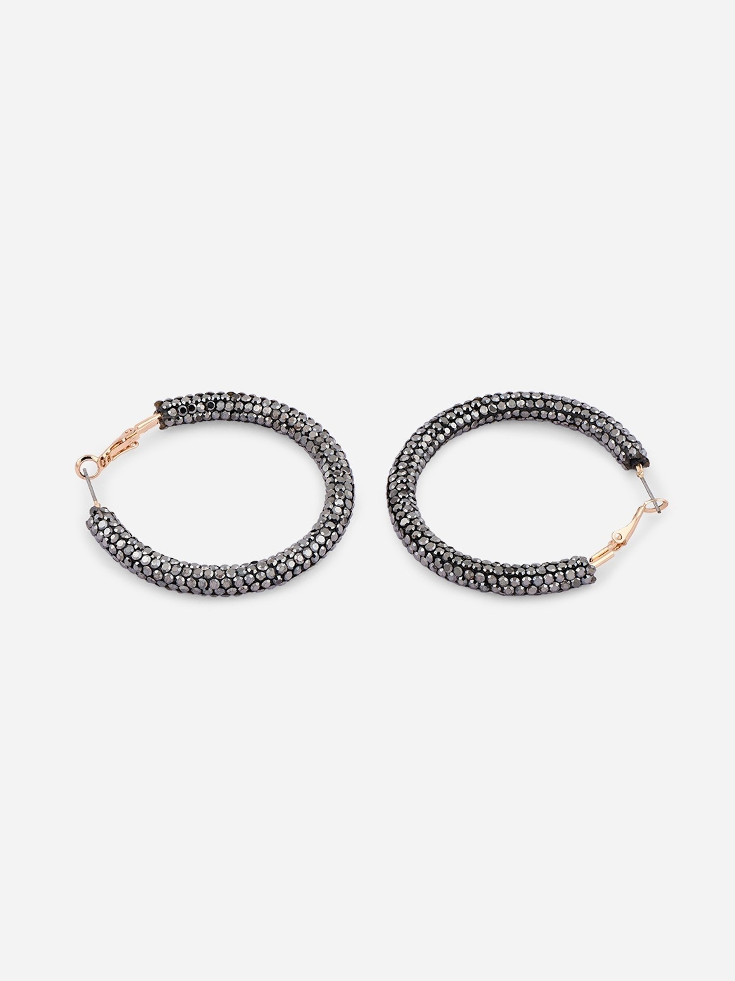 ToniQ Beautiful Black Gold Plated Beads Party Wear Hoop Earring For Women