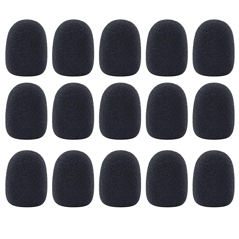 15 Pack Mini Size Lapel Headset Microphone Mic Windscreen Foam Cover, Black