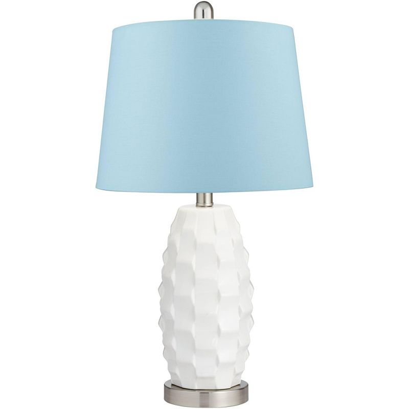 360 Lighting Scalloped Ceramic LED Blue Hardback Table Lamps Set of 2