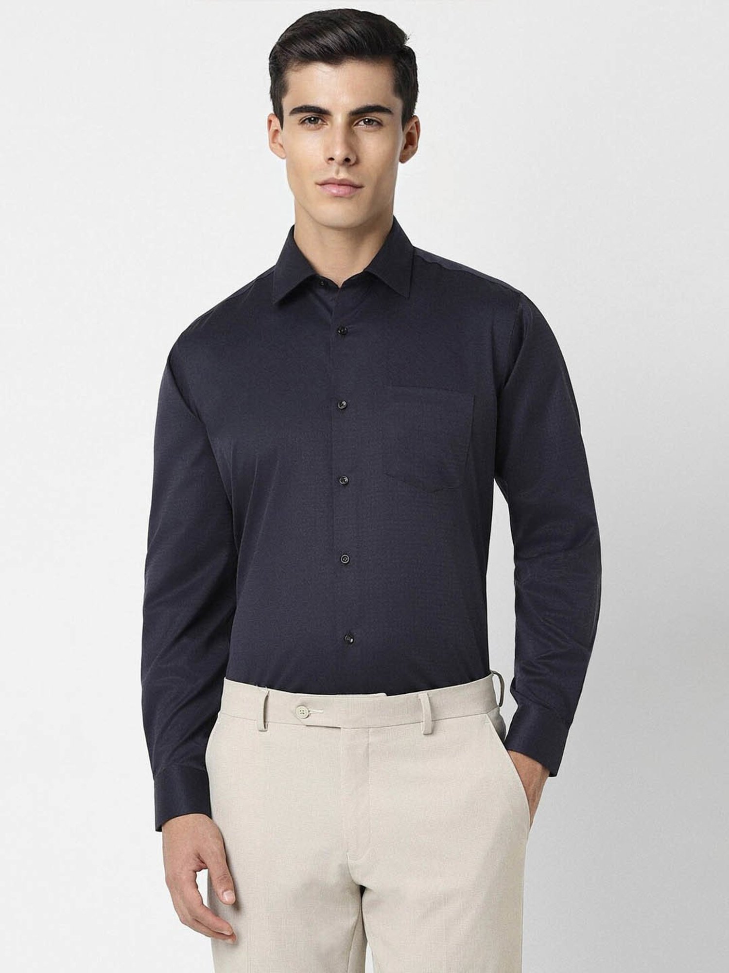 Sojanya Blue Cotton Regular Fit Self Pattern Shirt