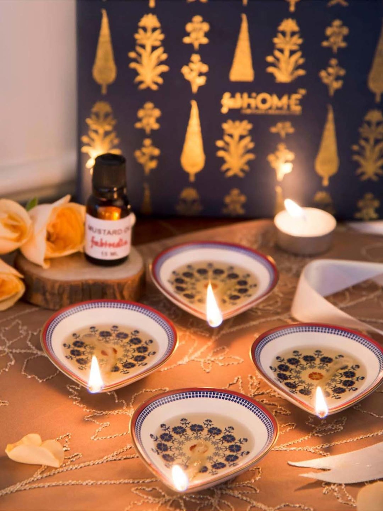 Fabindia Home Falak Multicolor Ceramic Diya Gift Set