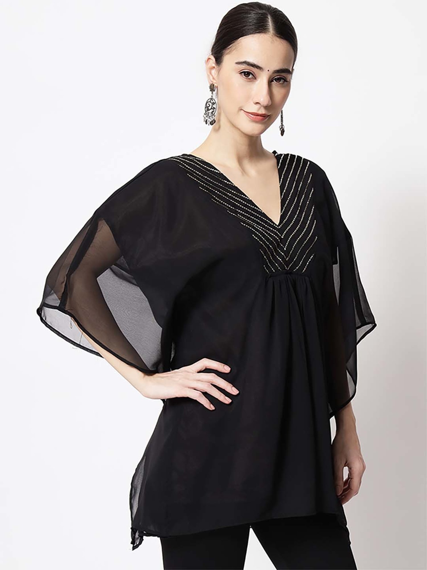 studiorasa Black Embellished A Line Short Kaftan