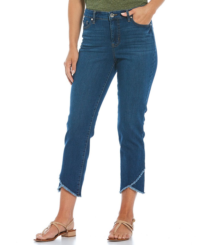 Code Bleu Classic Straight Crop Frayed Tulip Hem Jeans
