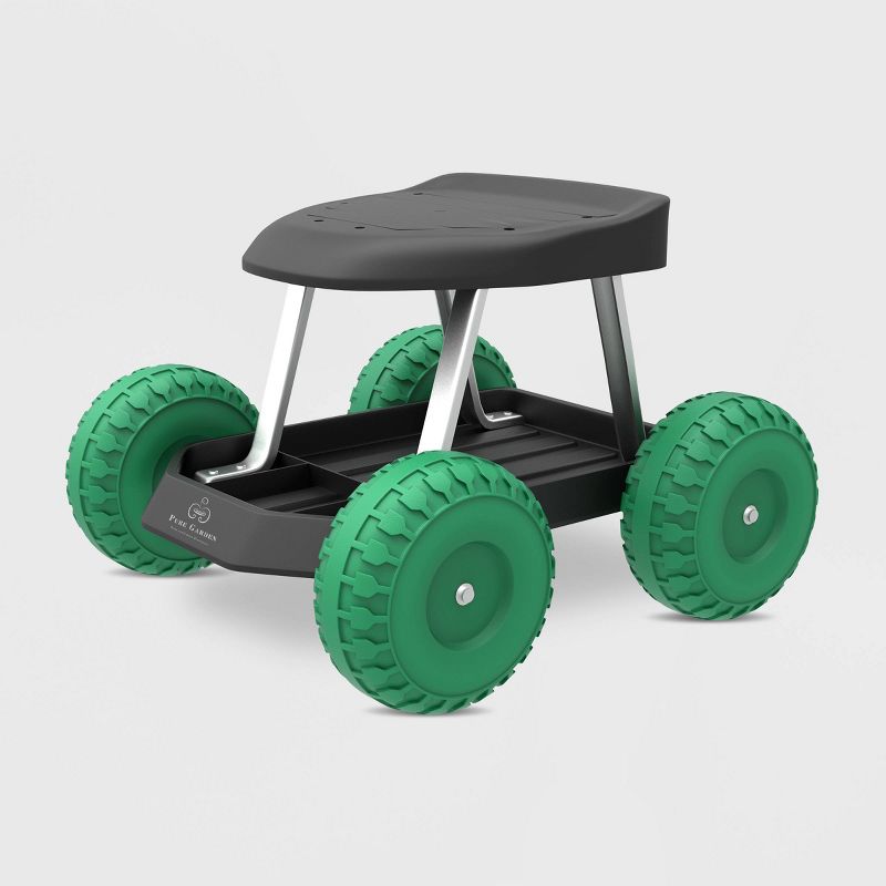 19" Steel Garden Cart Rolling Scooter Green - Pure Garden