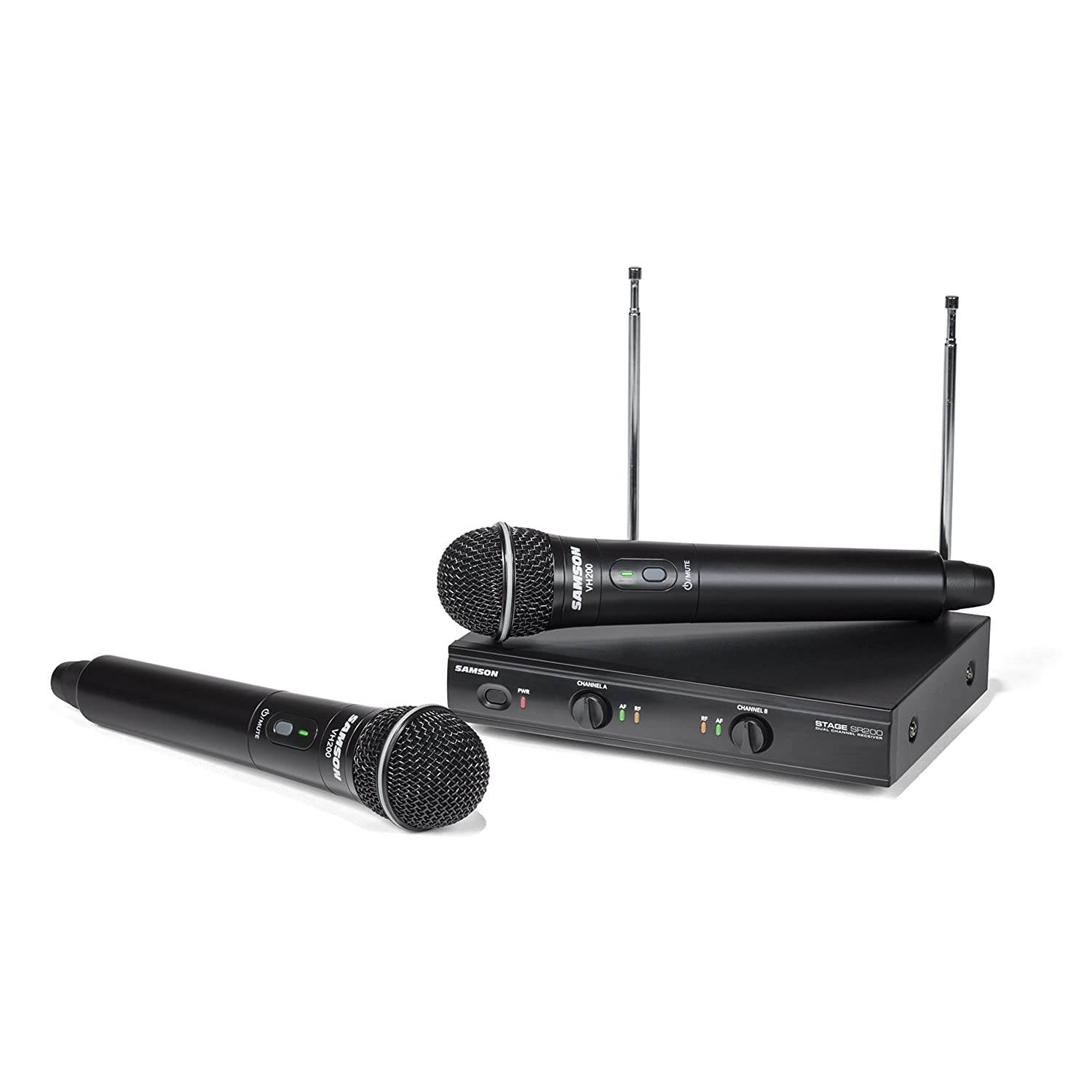 Samson Stage SWS200HH D 200 Dual-Channel Handheld VHF Wireless System with Two Q6 Dynamic Microphones (Group D)