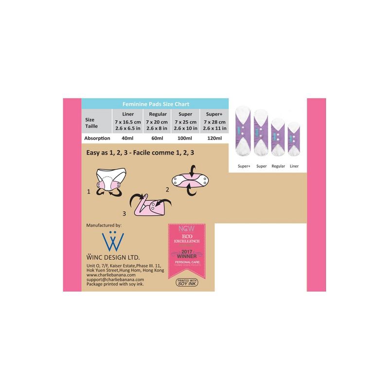 Charlie Banana Feminine Pad Super Absorbency - Peony Blossom - 3pk