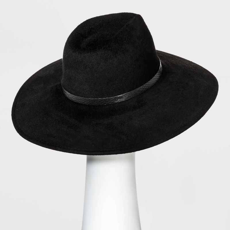 Women's Wide Down Brim Felt Fedora Hat - A New Day™ Black One Size