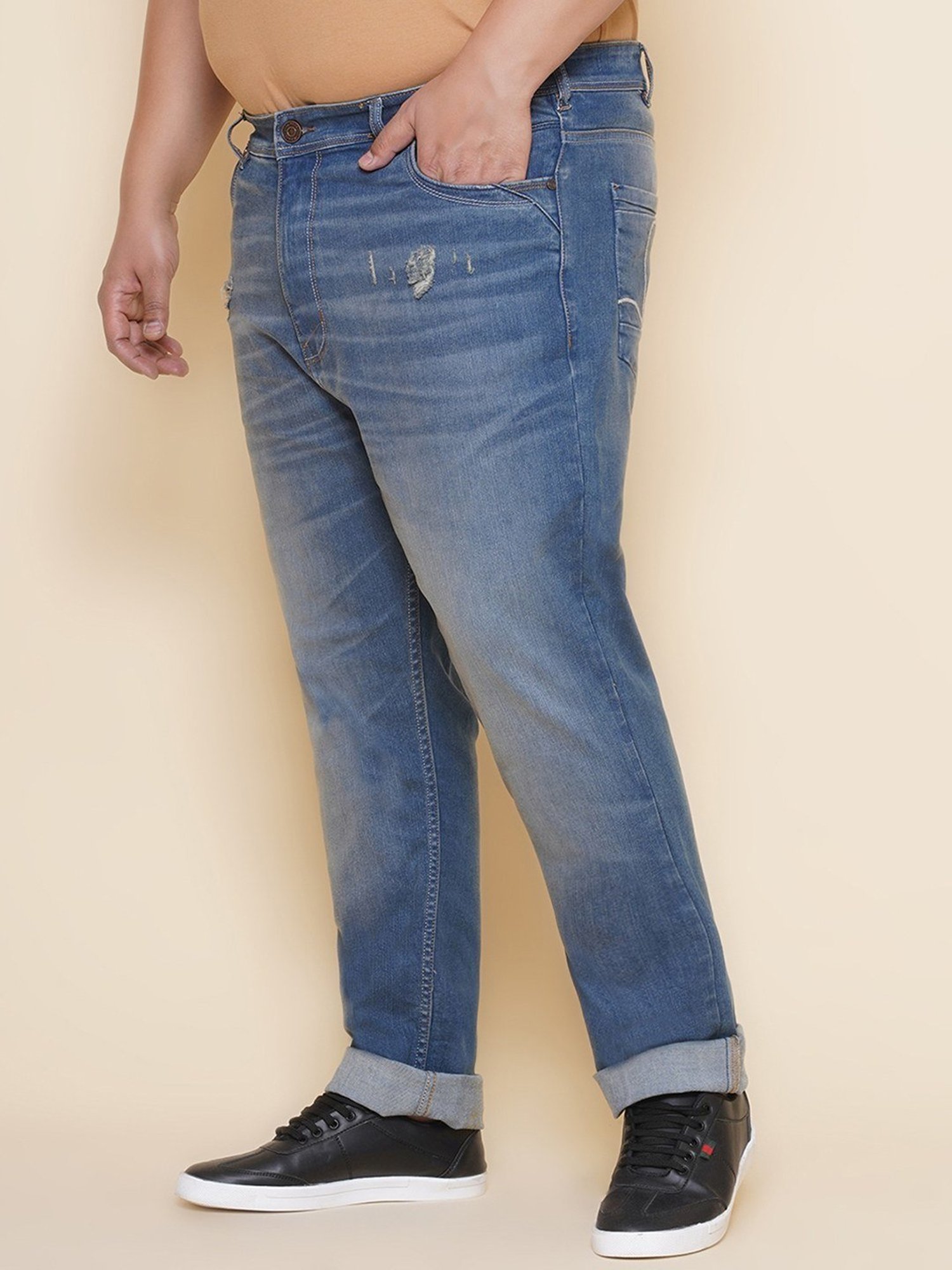 John Pride Blue Regular Fit Distressed Jeans