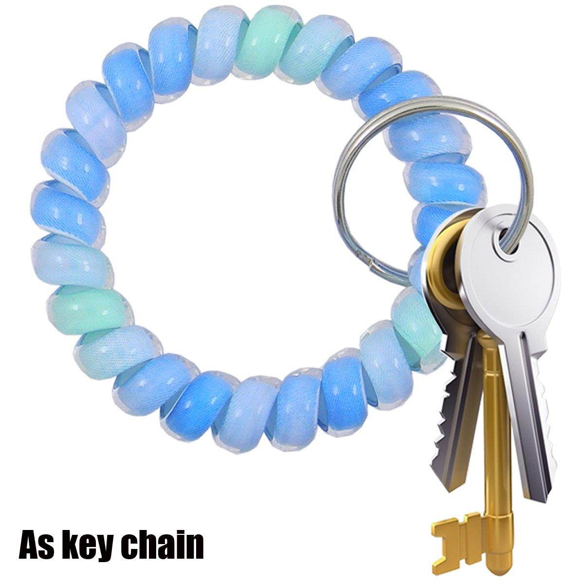 QY 10PCS Colorful Bright Assorted Colors Plastic Spiral Coil Wrist Band Key Ring Chain (Pattern O)