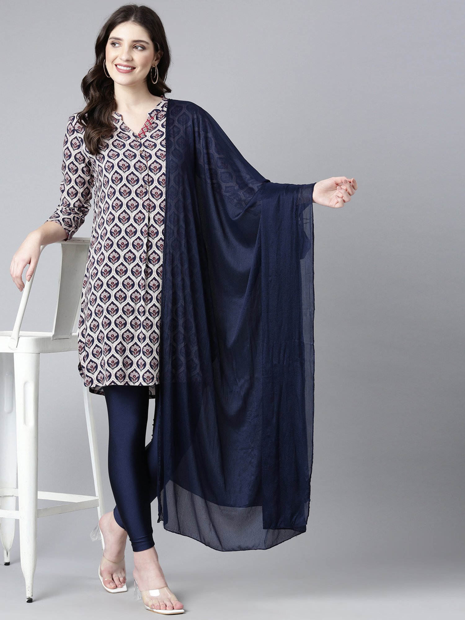 TWIN BIRDS Red & Navy Dupatta - Pack of 2