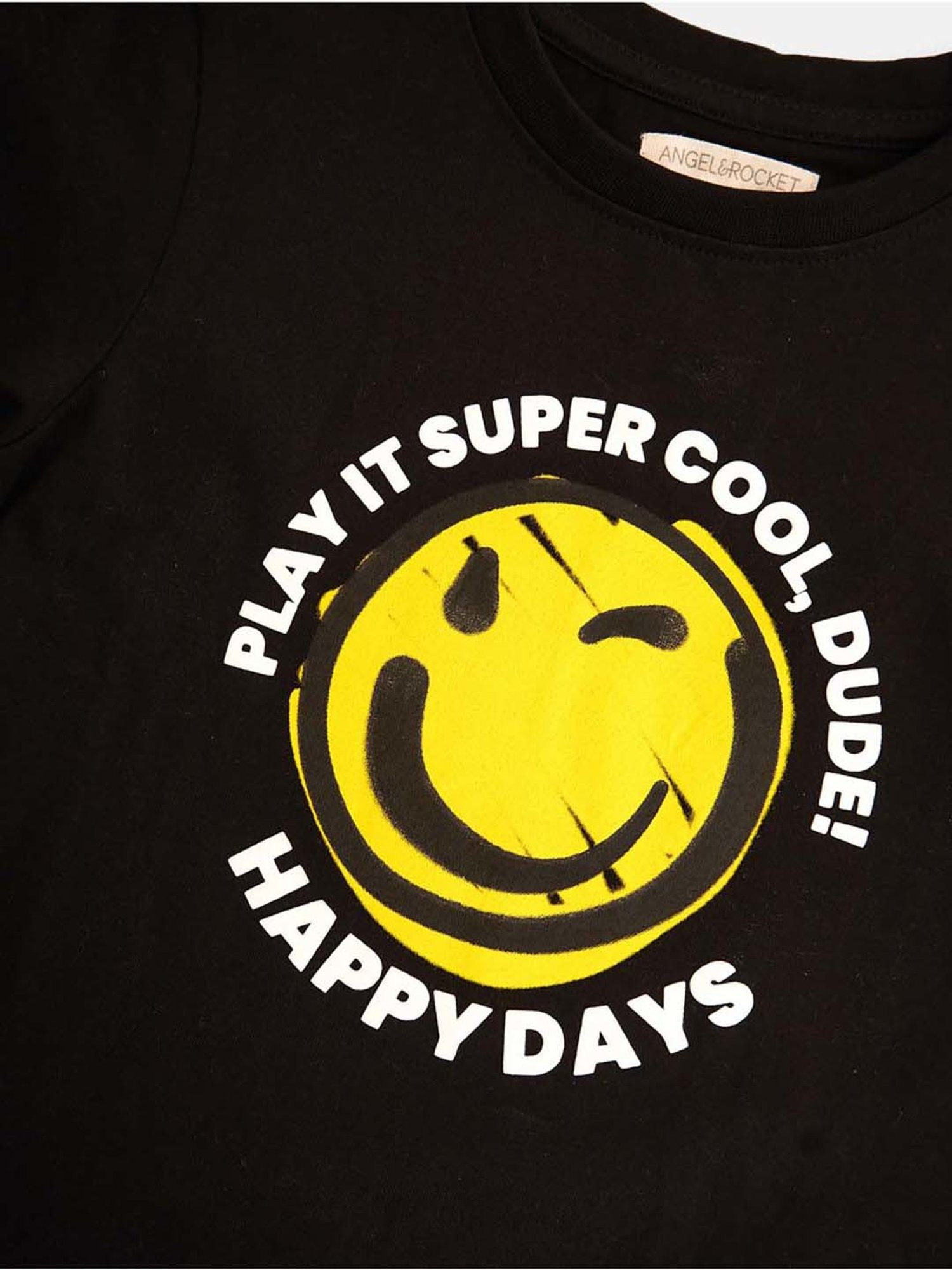 Angel & Rocket Kids Black Cotton Printed T-Shirt