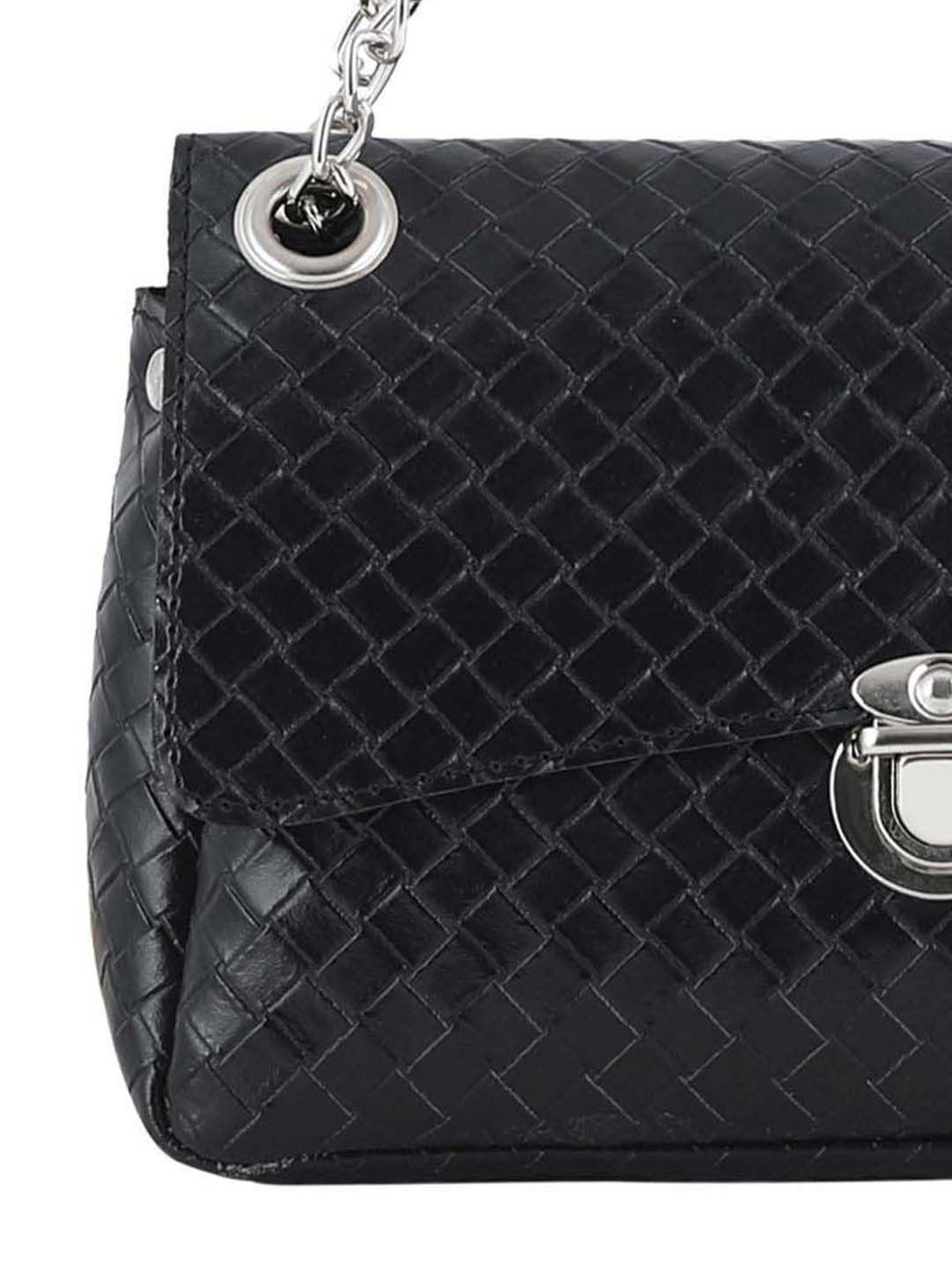 Toteteca Black Textured Medium Sling Handbag