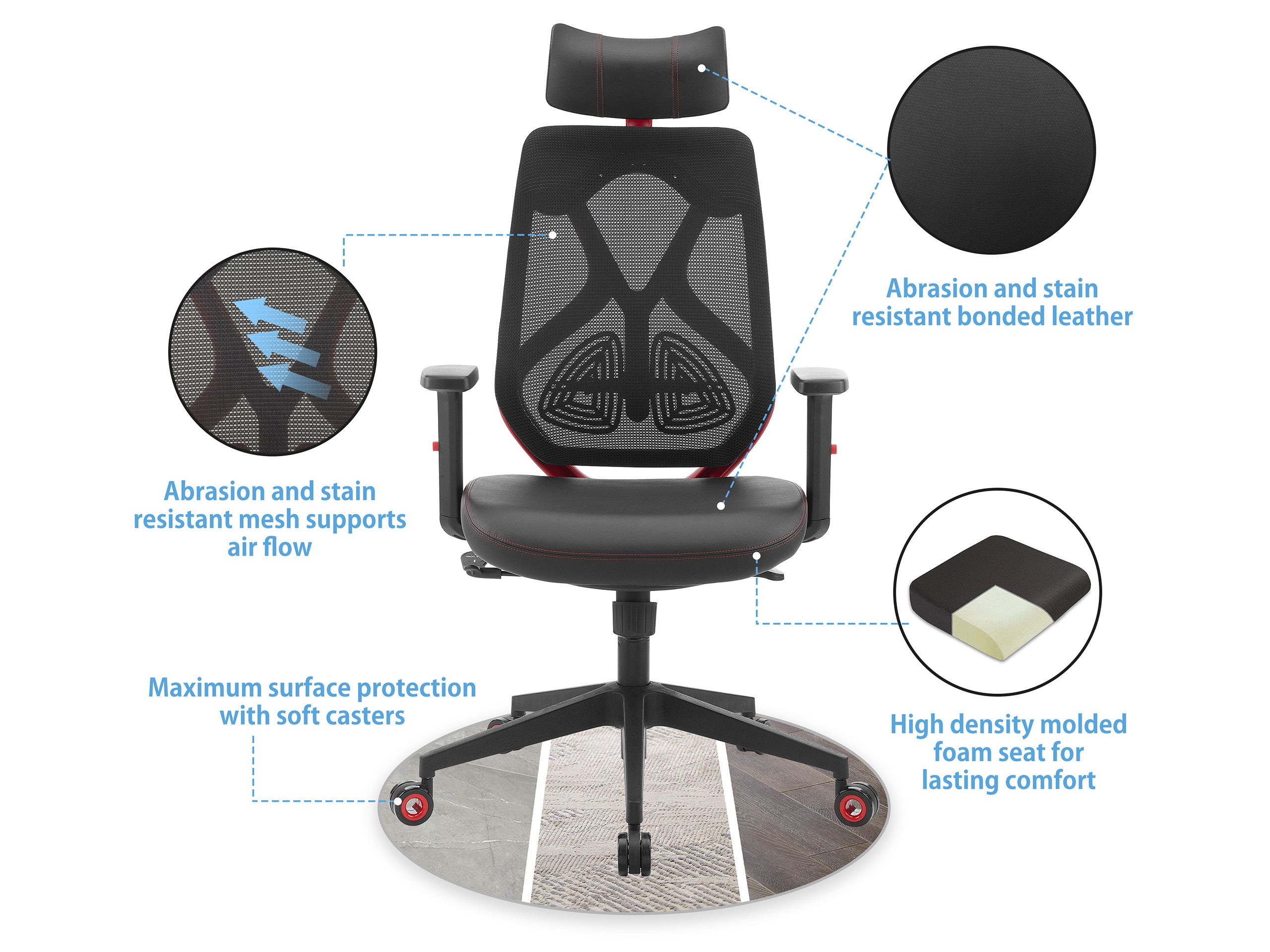 Worksmyth Home Office Ergonomic Computer Desk Chair, Adjustable Height Mesh Back Gaming Chair With Lumbar Support, Adjustable Armrest and Headrest, Tilt Tension