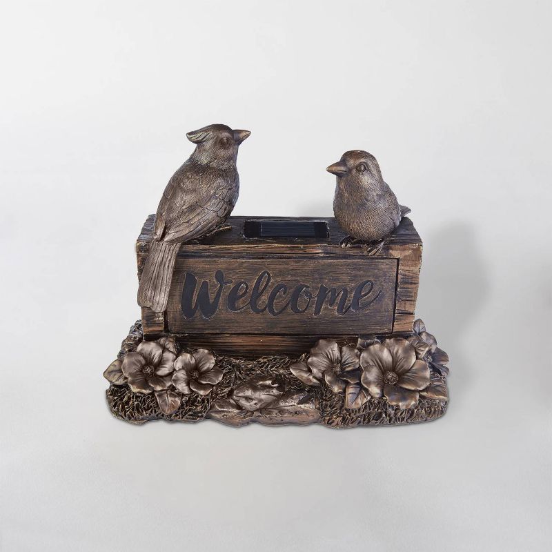 10" LED Solar Welcome Birds Sign Brown - Smart Solar