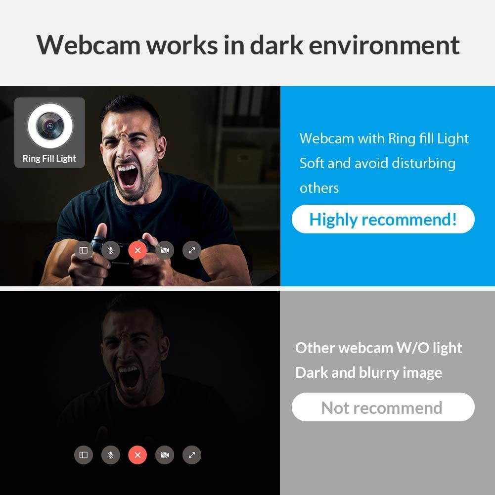 Angetube Streaming 1080P HD Webcam Built in Adjustable Ring Light and Mic. Advanced autofocus AF Web Camera for Google Meet Xbox Gamer Facebook YouTube Streamer