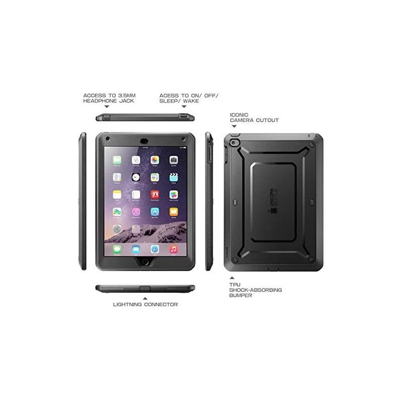 Unicorn Beetle PRO Series Heavy Duty Case for iPad Air 2 2nd Generation 2014 Release Fullbody Rugged Hybrid Protective Case with Builtin Screen Protector Black