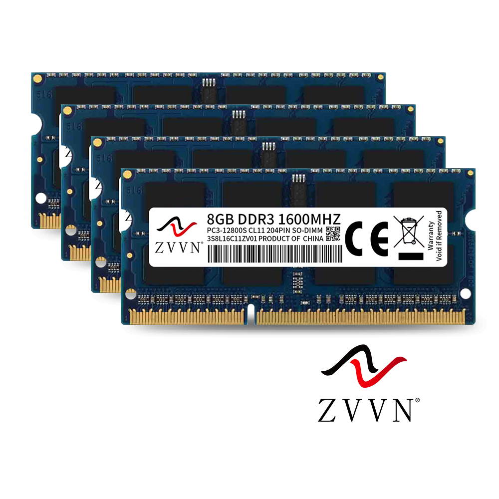 ZVVN 32GB Kit (4x 8GB) DDR3 1600 (PC3 12800) 204-Pin 1.5V SO-DIMM RAM Laptop Notebook Memory Blue Model 3S8L16C11ZV04