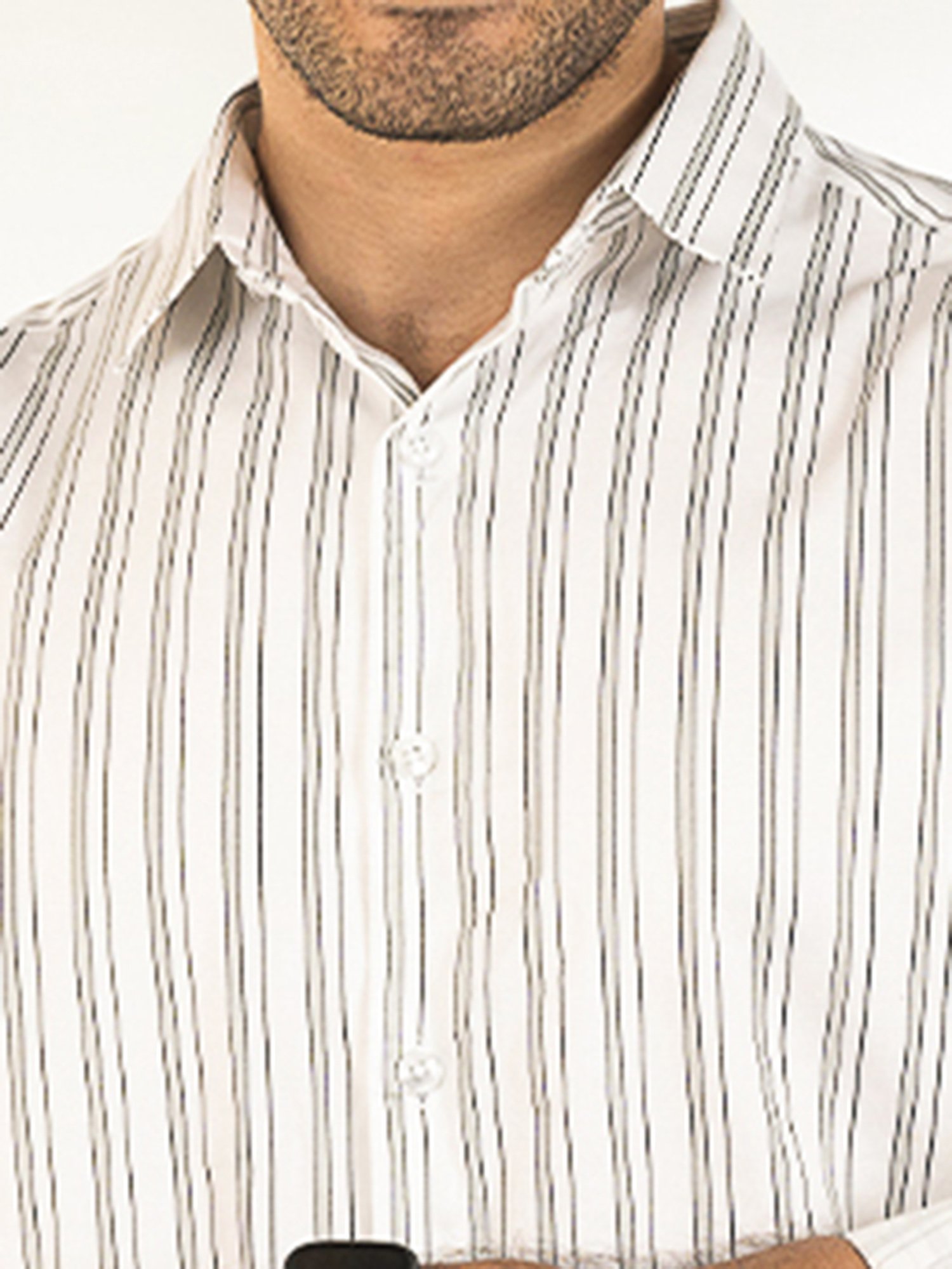 The Bleu Label White Slim Fit Striped Shirt