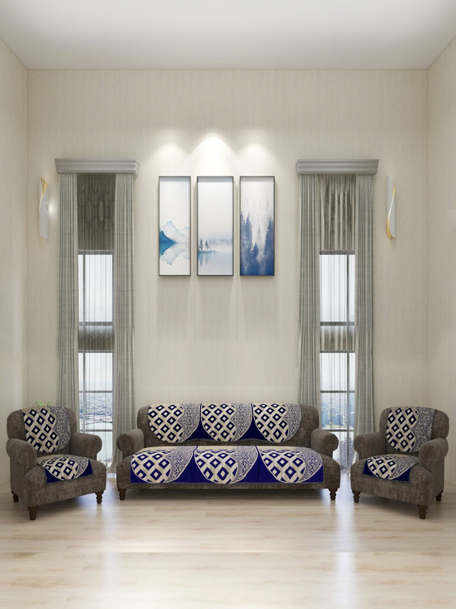 Romee Beige Polyester Self Sofa Covers