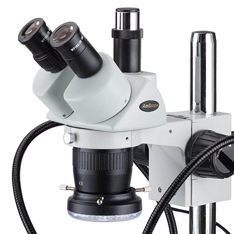 SW24T Trinocular Stereo Microscope Head, WH10x Eyepieces, 20X and 40X Magnification, 2X/4X Objective
