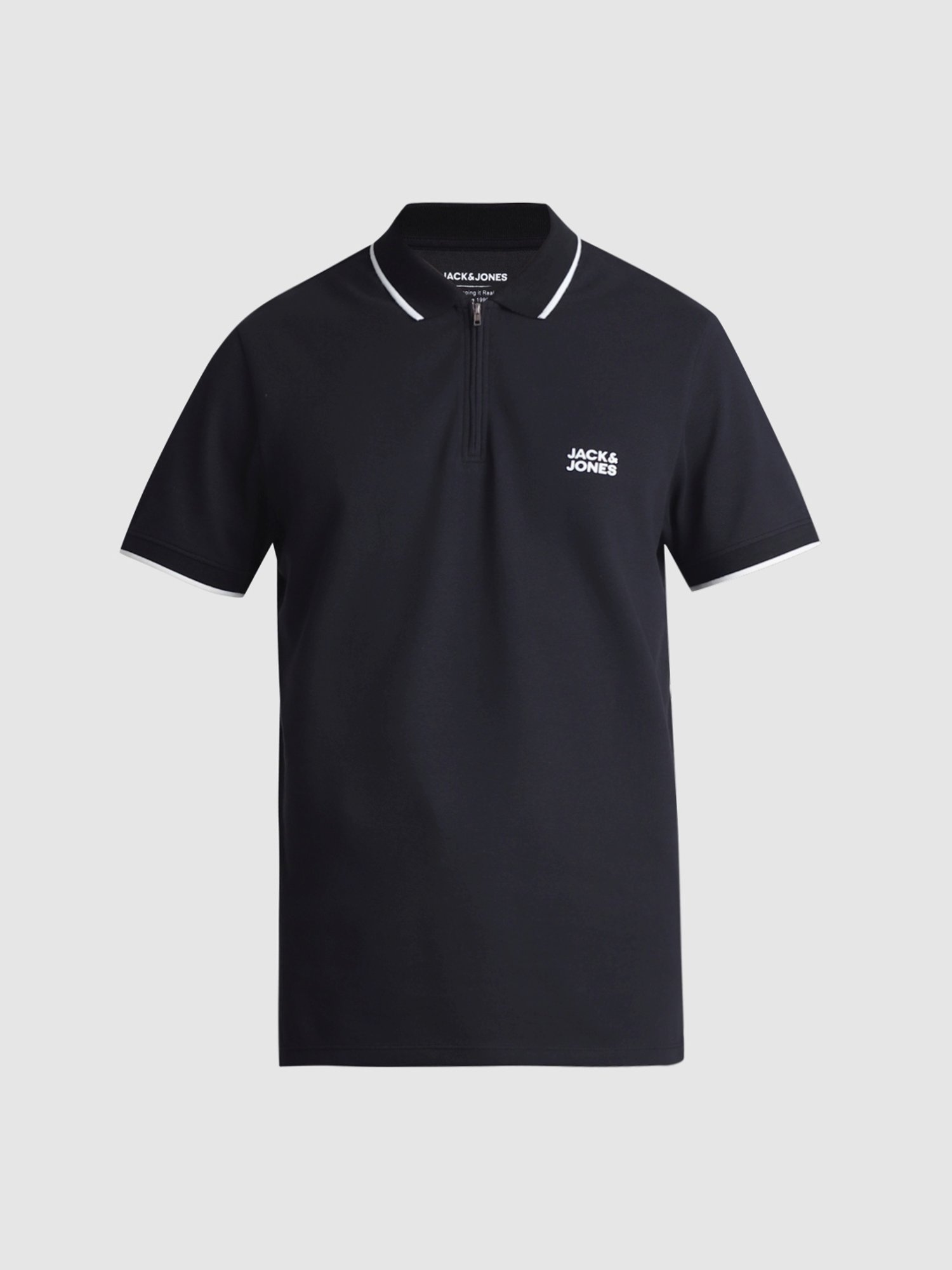 Jack & Jones Jet Black Cotton Slim Fit Polo T-Shirt