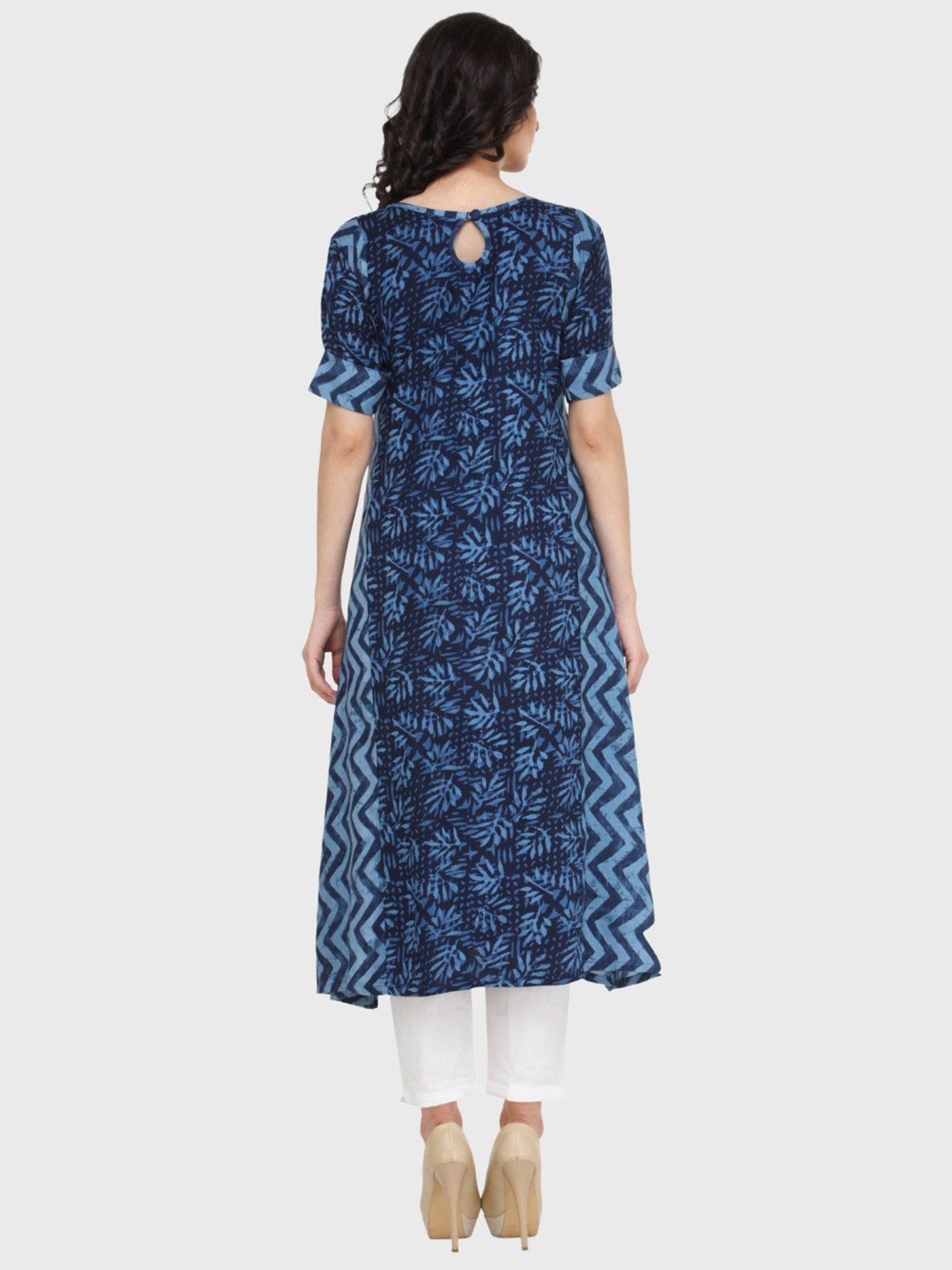 Indibelle Blue Printed A Line Kurta