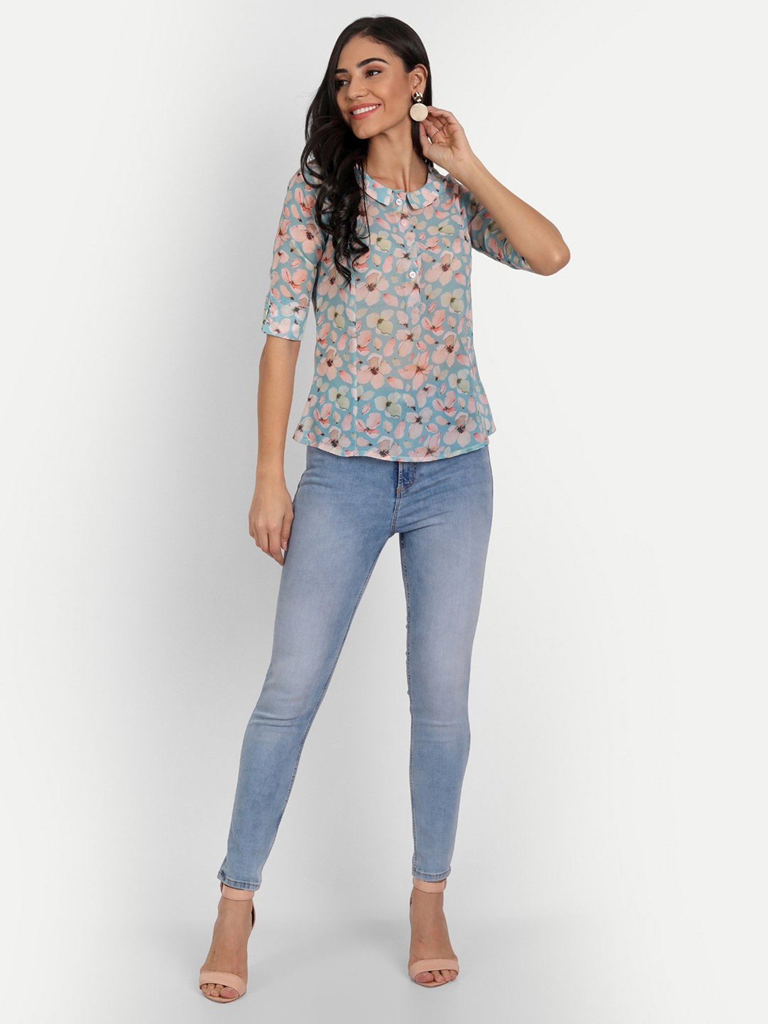 MASAKALI.CO Turquoise Floral Print Top