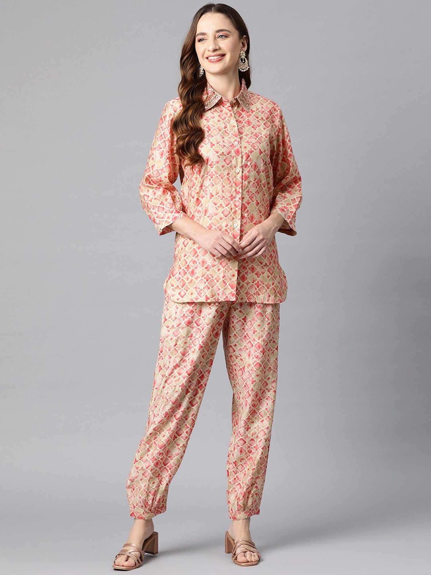 Melon by PlusS Blue Printed Shirt Pant Set